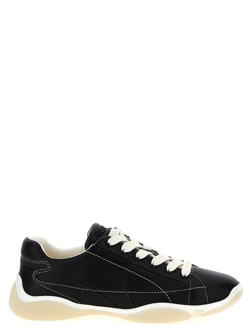 Prada Lace-Up Nappa Sneakers With Contrast Stitching