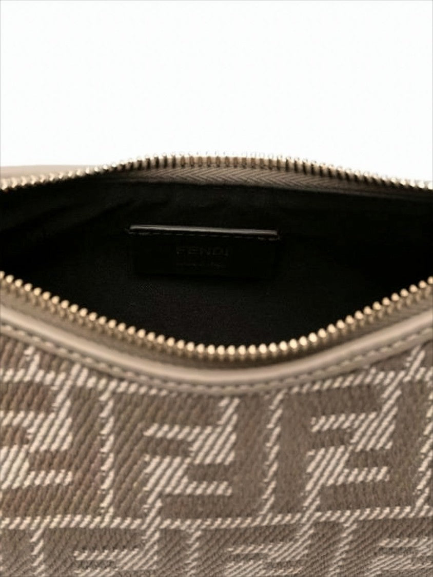 Fendi Crescent-Shaped Monogram Shoulder Bag With Leather Trim And Gold Hardware