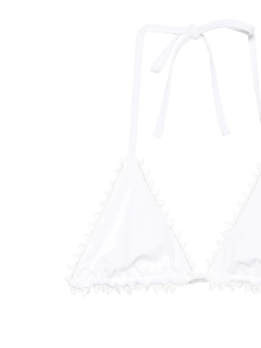 Jacquemus White Triangle Lace Trim Bikini Top