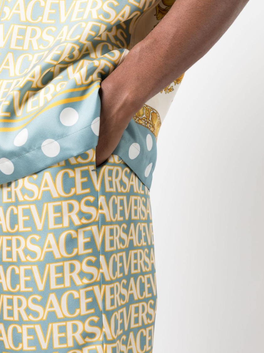Versace Silk Shorts With All-Over Logo Print