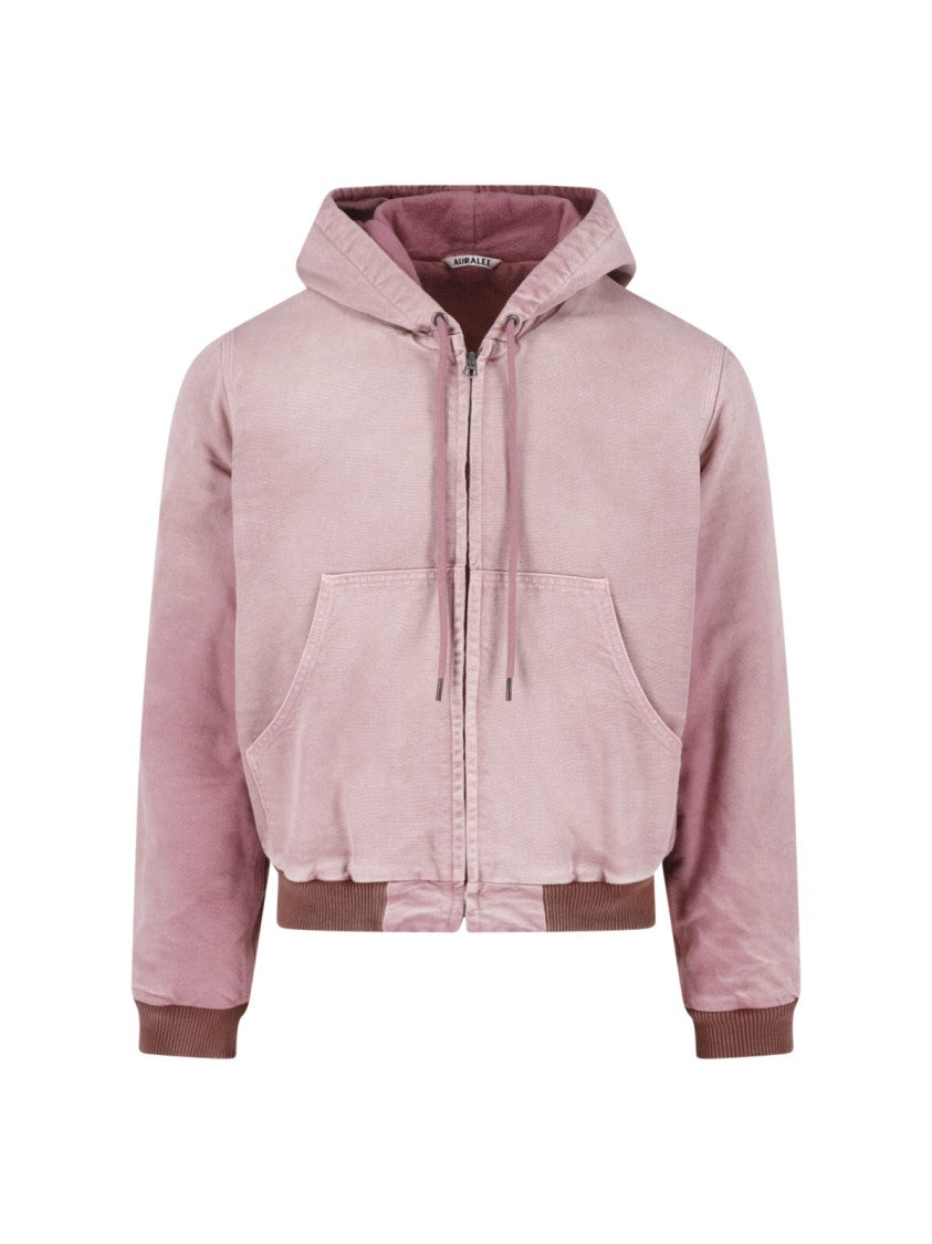 Auralee Pink Cropped Hooded Fleece Lined Jacket