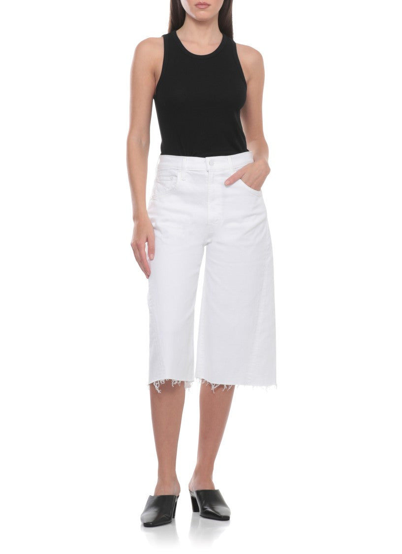 Mother White The Whole Lot Cotton Denim Shorts
