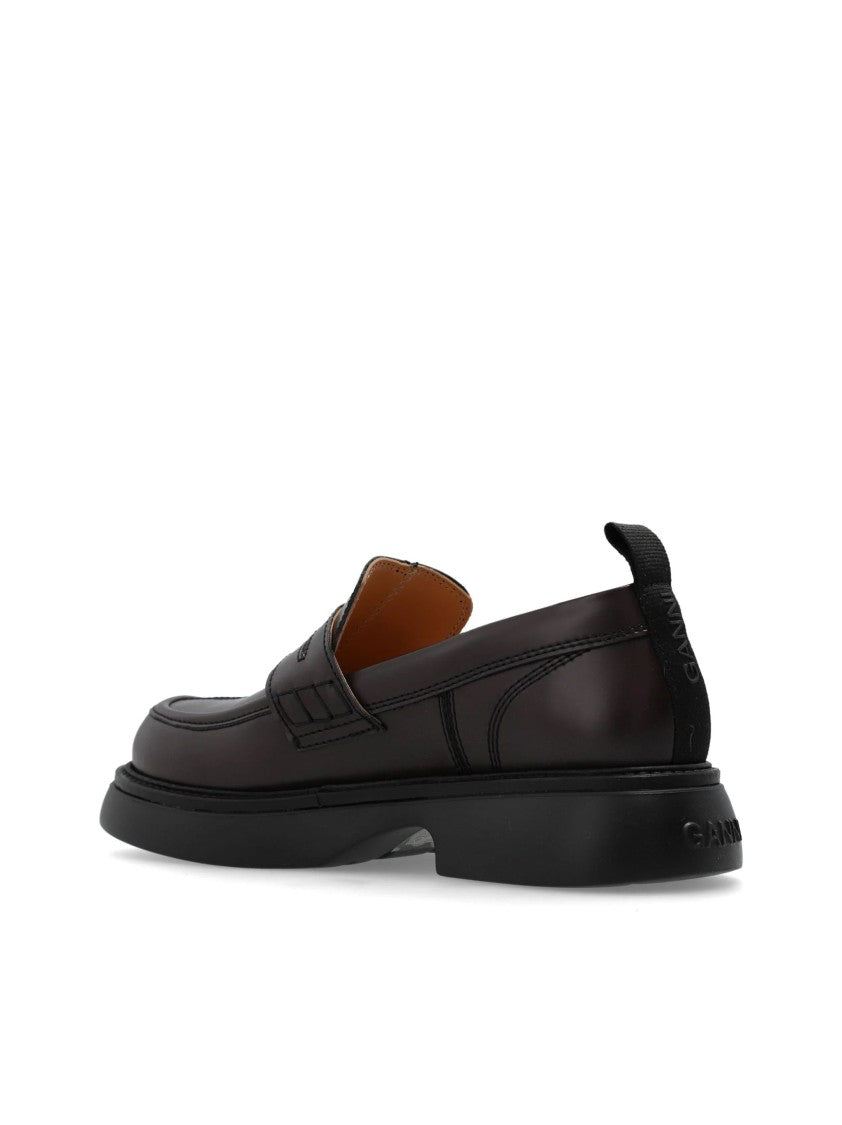 Ganni Brown Everyday Loafer Polished Penny Strap Recycled Leather Loafers