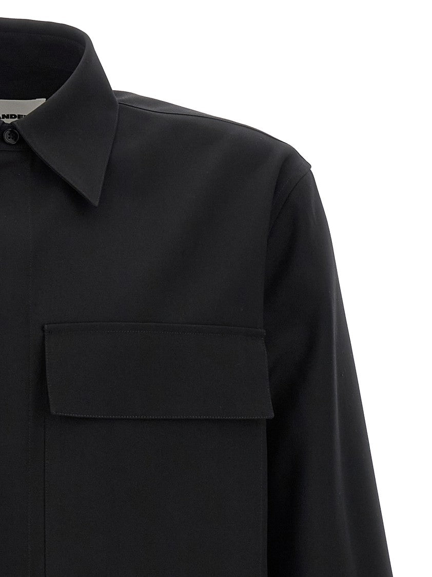 Jil Sander Structured Black Wool Shirt With Button Closure