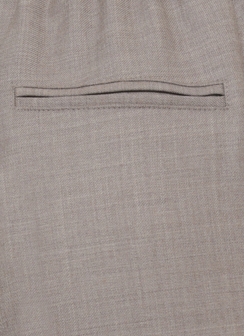 D. Exterior Beige Elastic Waist Tailored Wool Wide-Leg Pants