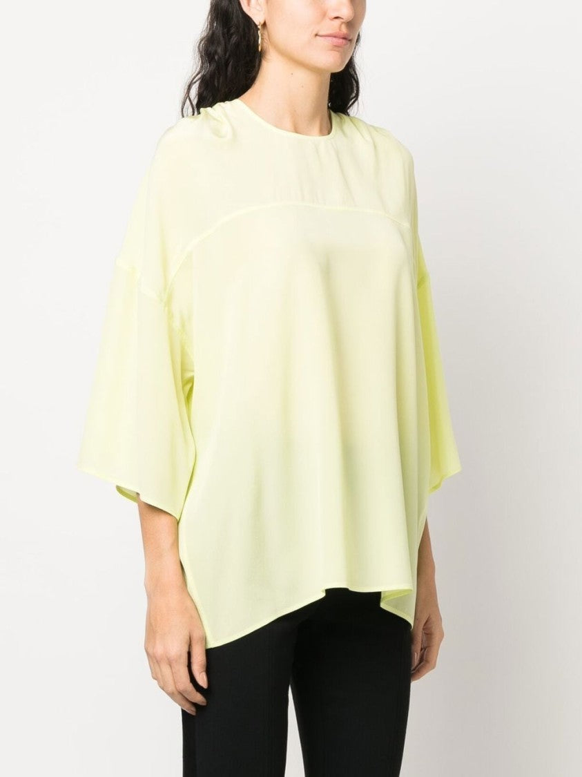 Lanvin Red Round Neck Silk Elbow-Sleeve Top