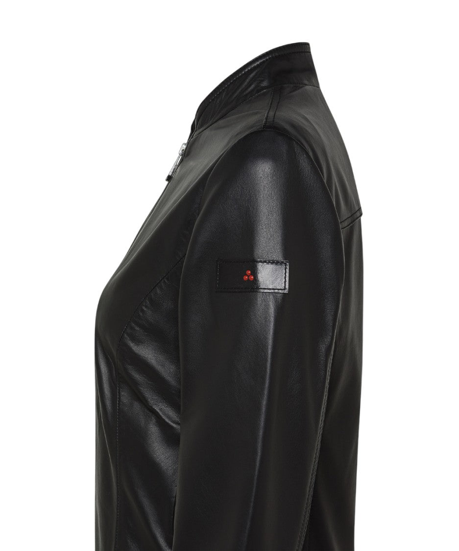Peuterey Fitted Biker Jacket In Soft Dyed Nappa Leather