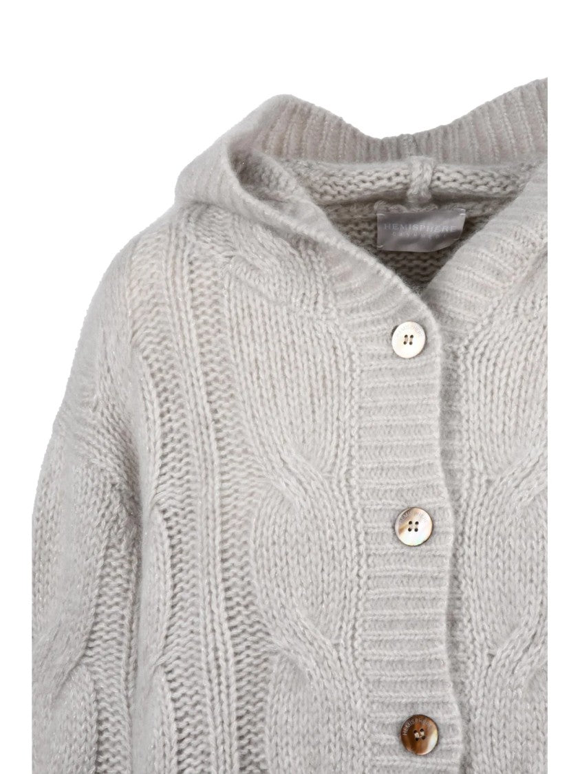 Hemisphere Taupe Cable Knit Cashmere-Cotton Hooded Jacket