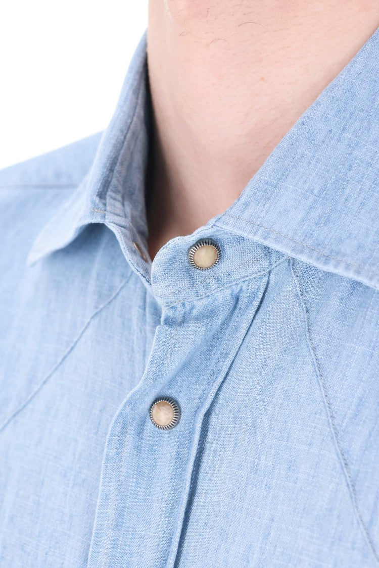 Eleventy Texas Denim Lyocell-Linen Casual Shirt