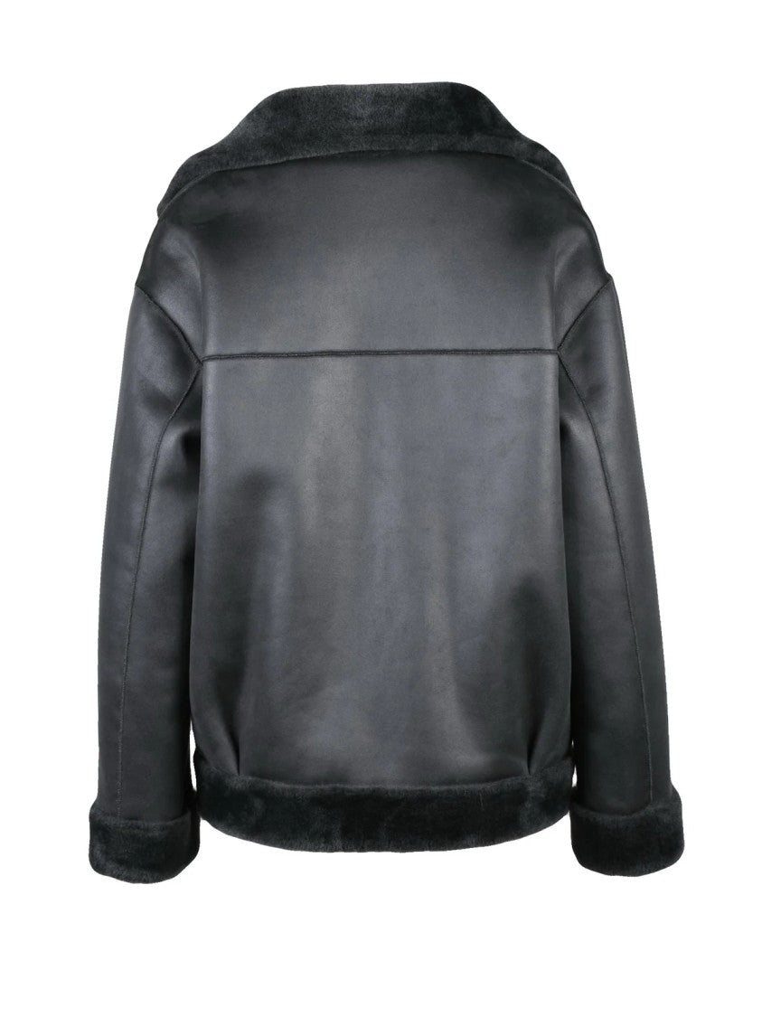 Marella Monochrome Grey Polyester Faux Shearling Coat