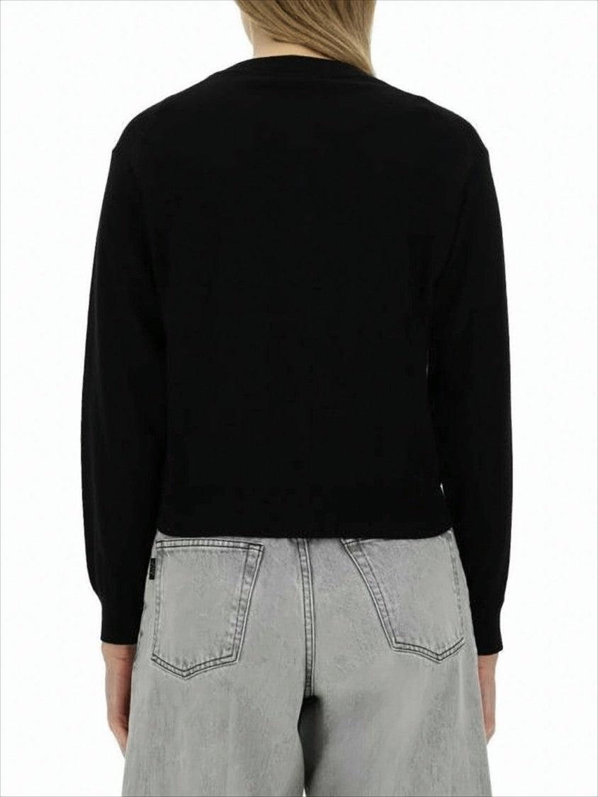 Kenzo Cropped Black Wool Cardigan With Button-Down Front