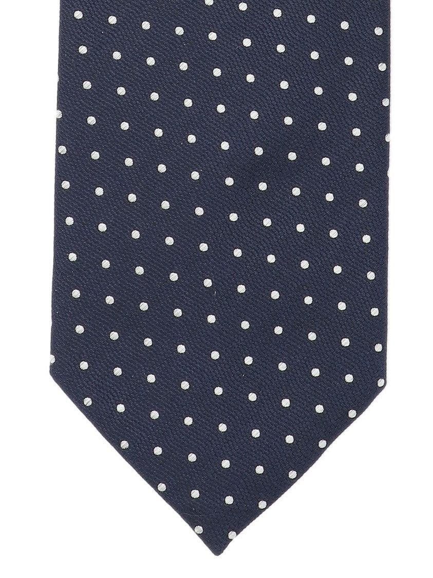 Tom Ford Navy Silk Tie With White Polka Dots