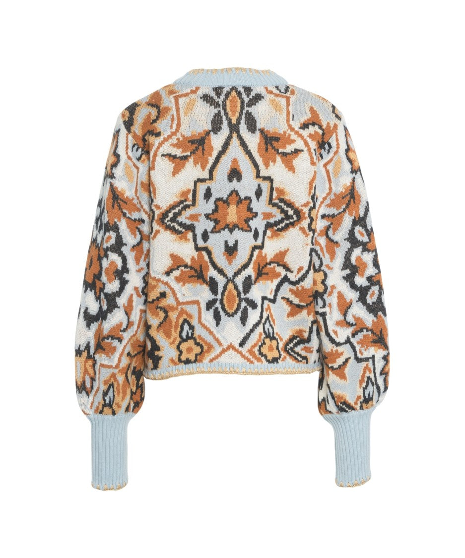 Farm Rio Patterned Sweater With Classic Round Neckline