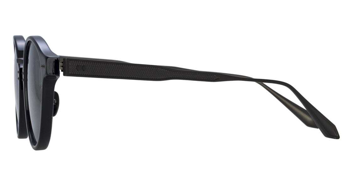 Linda Farrow Lflb Round Titanium Sunglasses With Textured Black Frame