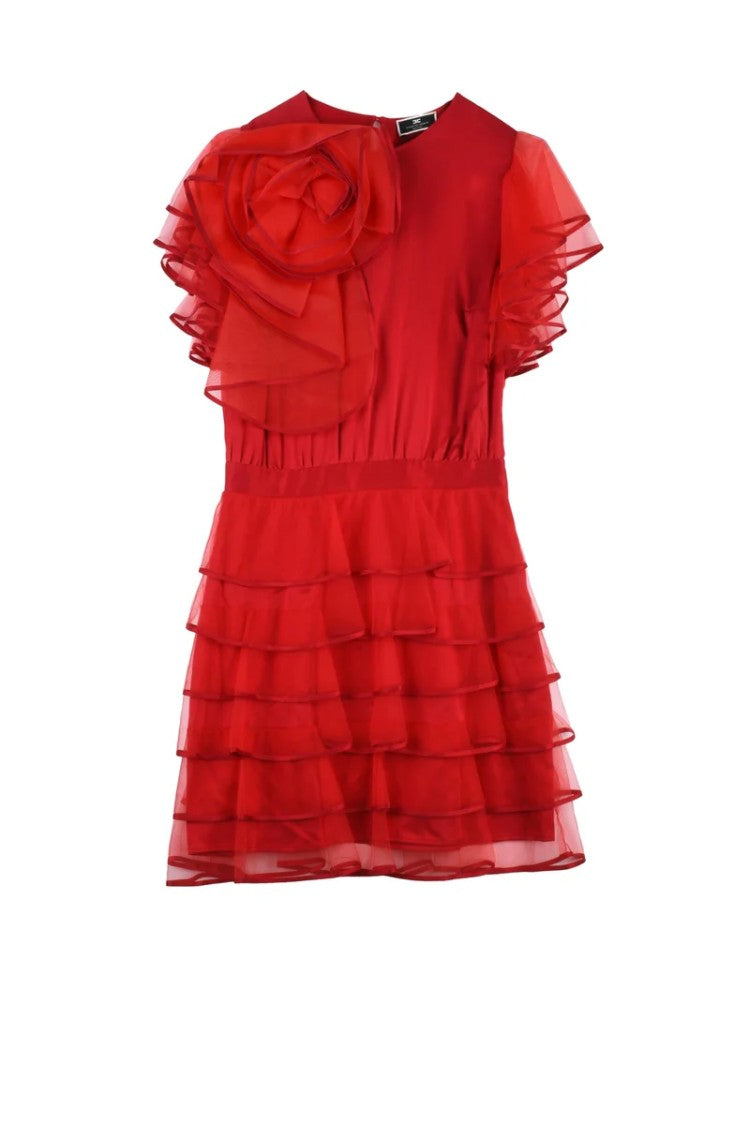 Elisabetta Franchi Satin Dress Tulle Skirt Bale - Red