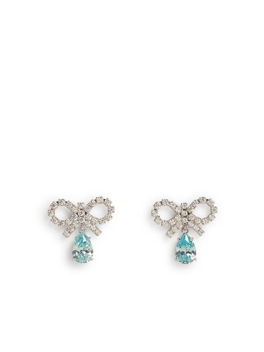 Self-Portrait Micro Bow Blue Droplet' Silver Brass Earrings
