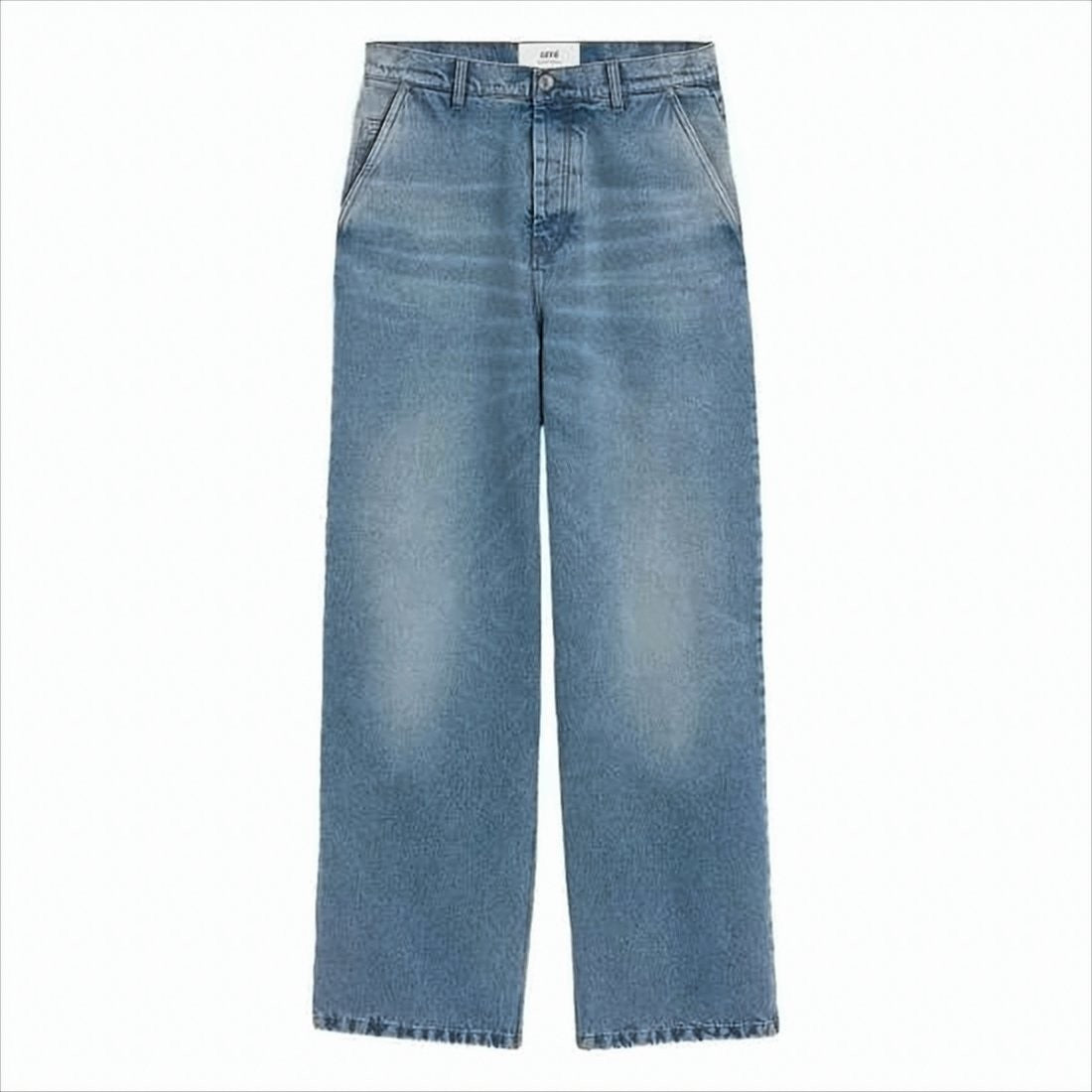 Ami Wide-Leg Denim Pants With Unique Belt Detail