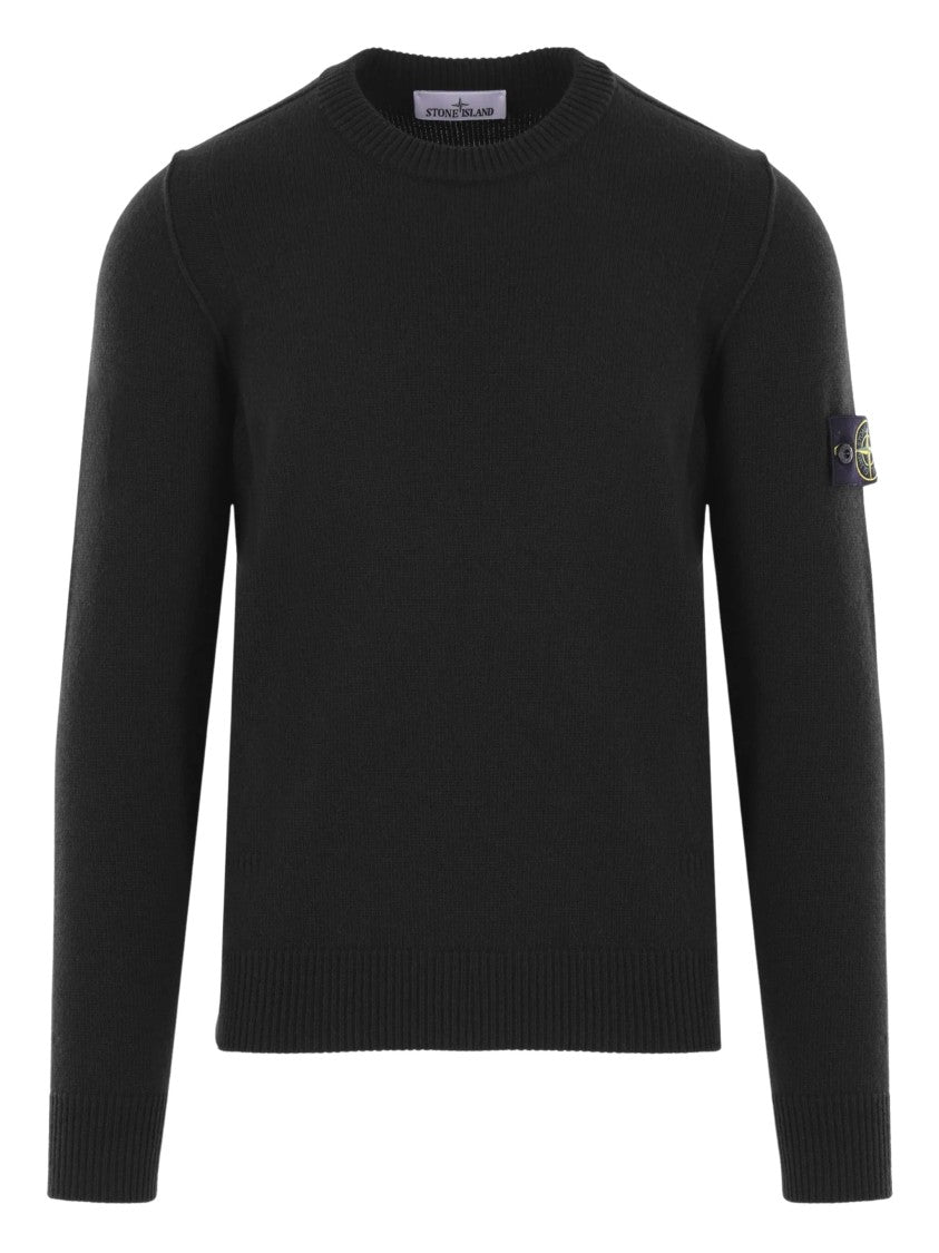 Stone Island Crew-Neck Black Sweater With Technical Detailing