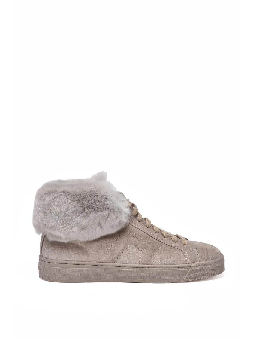 Santoni Beige Suede Fur Ankle Boots