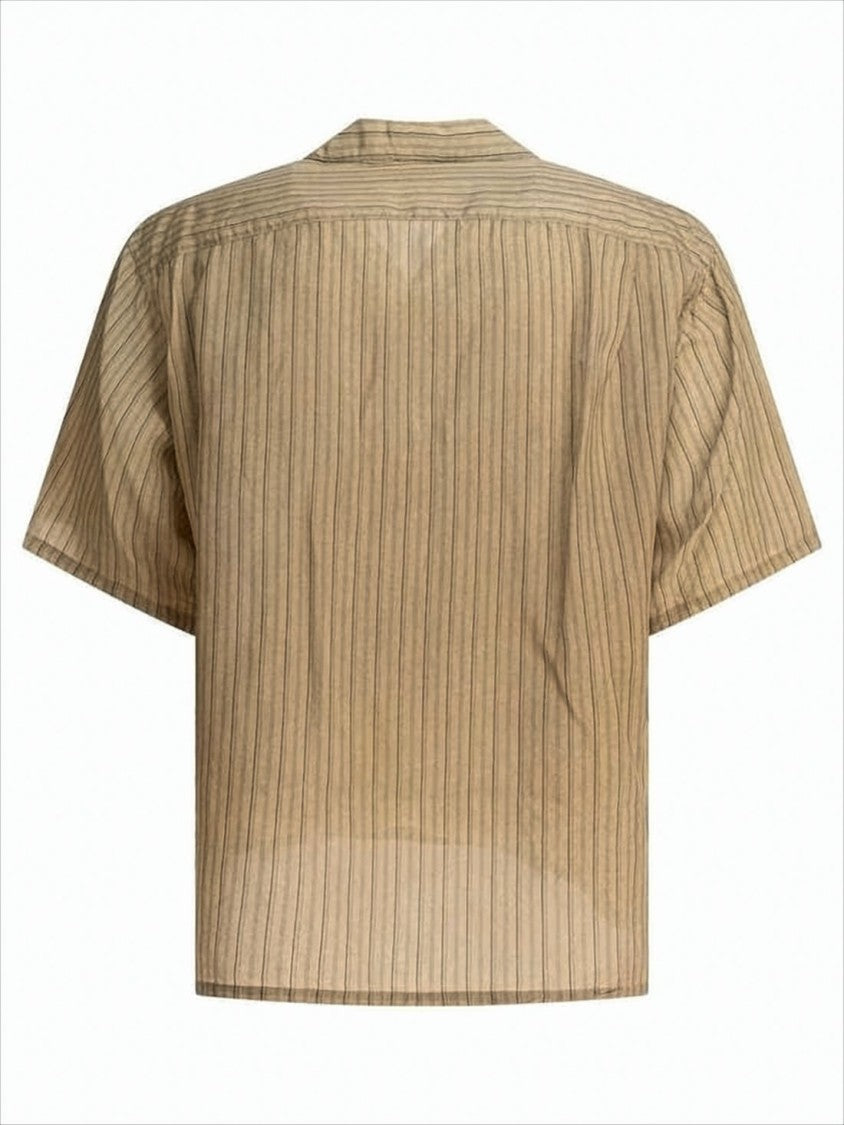 Kaptain Sunshine Beige And Brown Striped Short-Sleeve Shirt