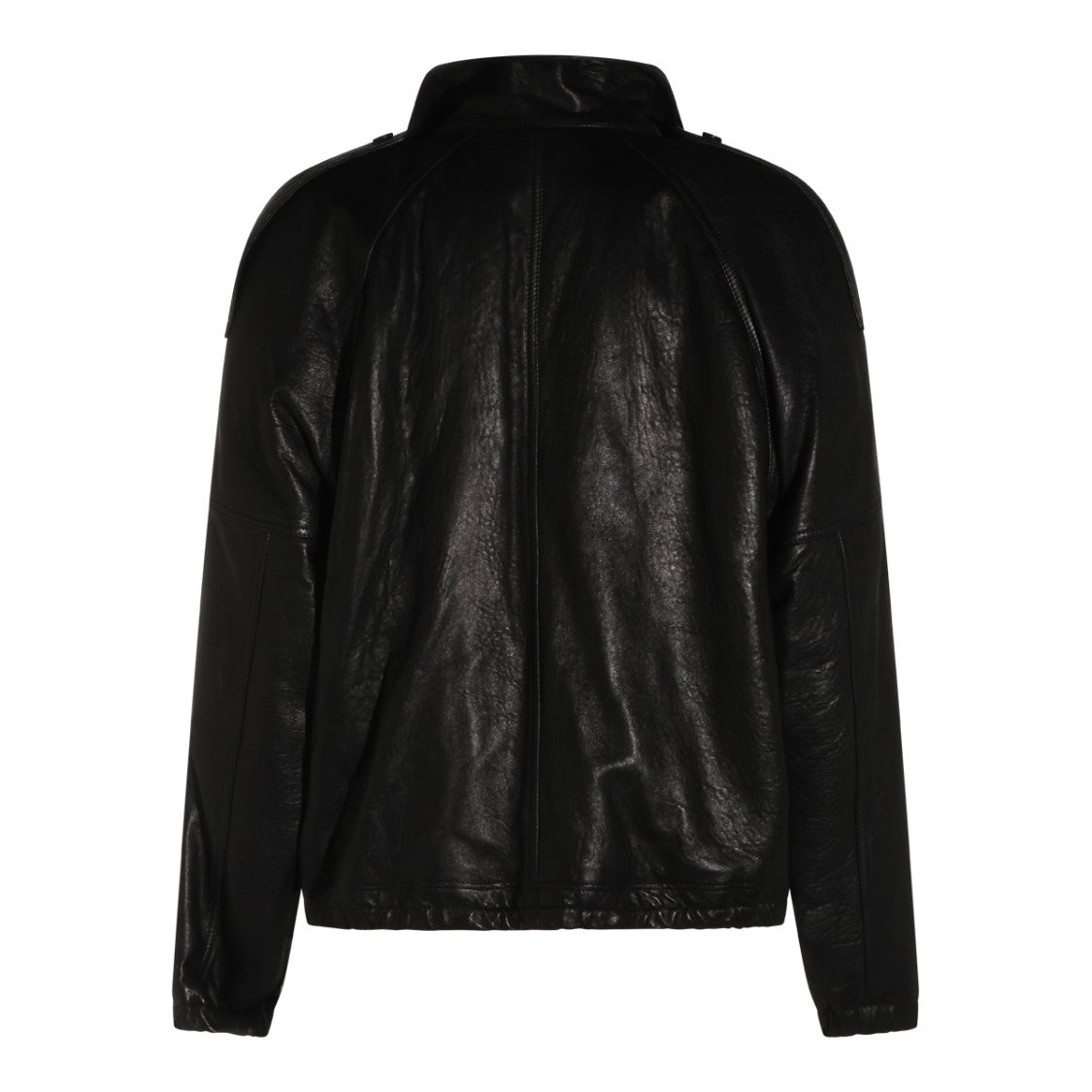 Saint Laurent Black Zip-Up Textured Leather Jacket