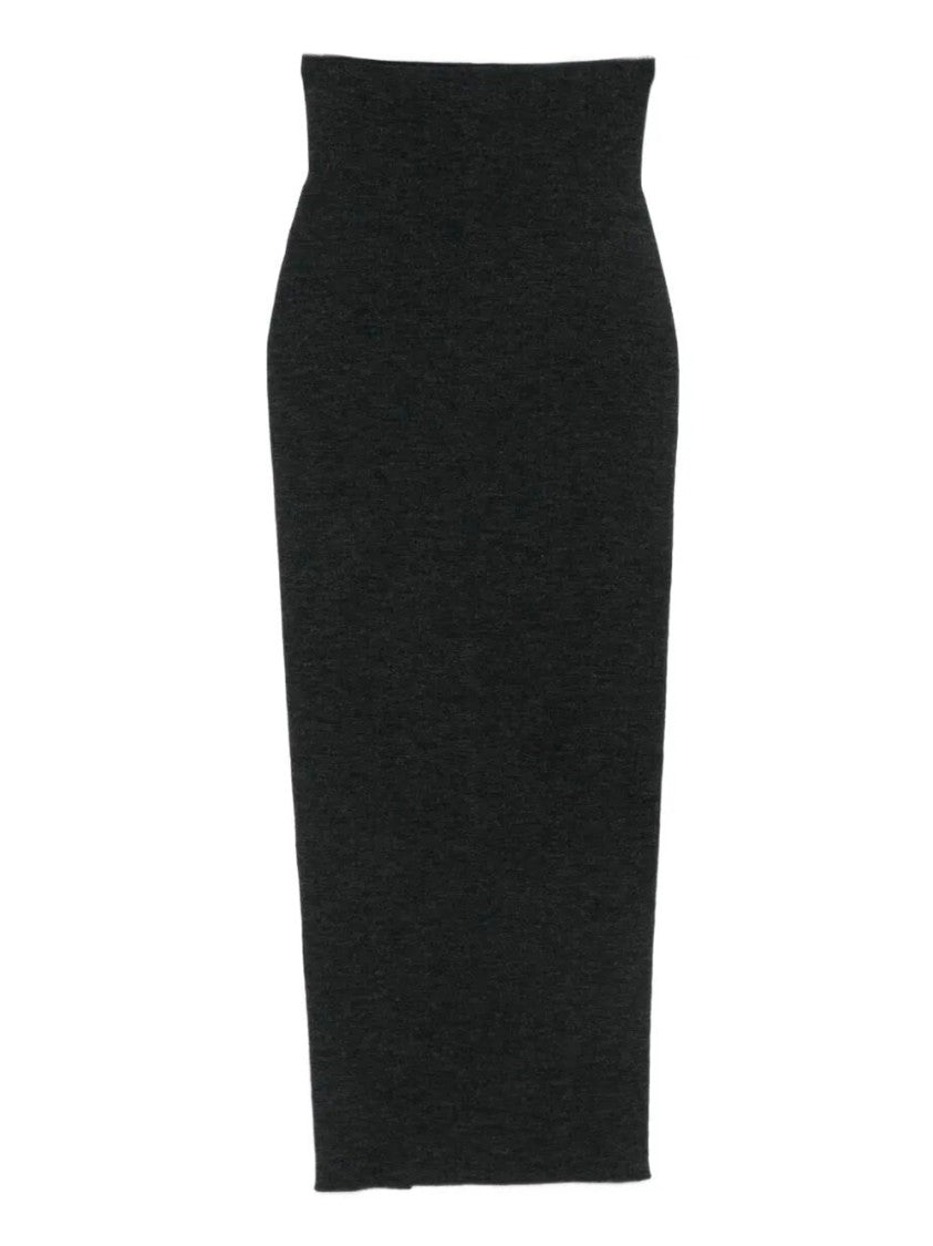 Alberta Ferretti High-Waisted Grey Wool Maxi Skirt