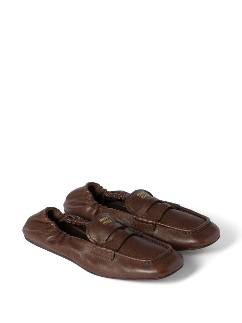 Miu Miu Brown Leather Penny Strap Loafers