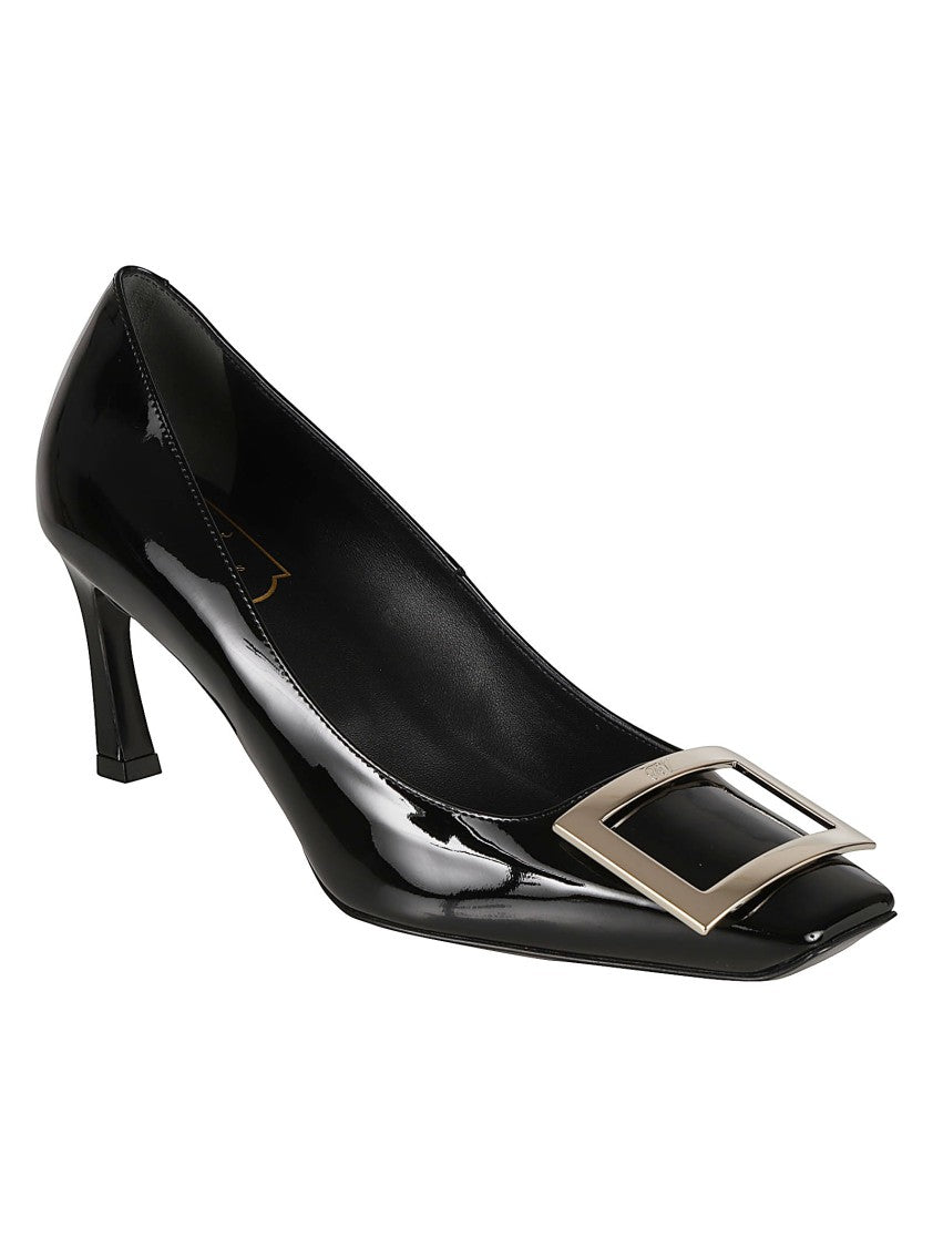 Roger Vivier Glossy Calfskin Leather Pump With Metallic Buckle