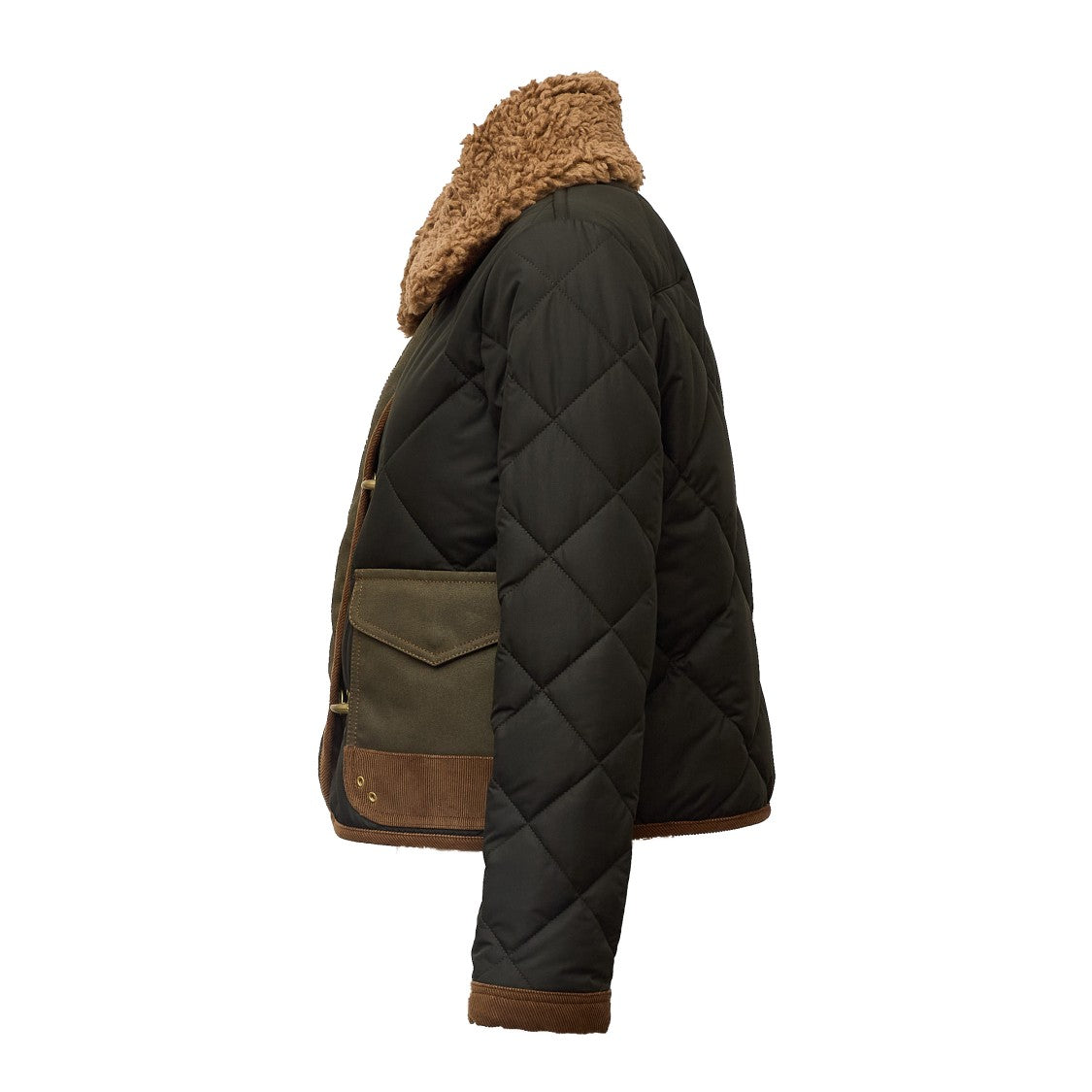 Fay Quilted Black Jacket With Removable Faux Shearling Collar And Velvet Inserts