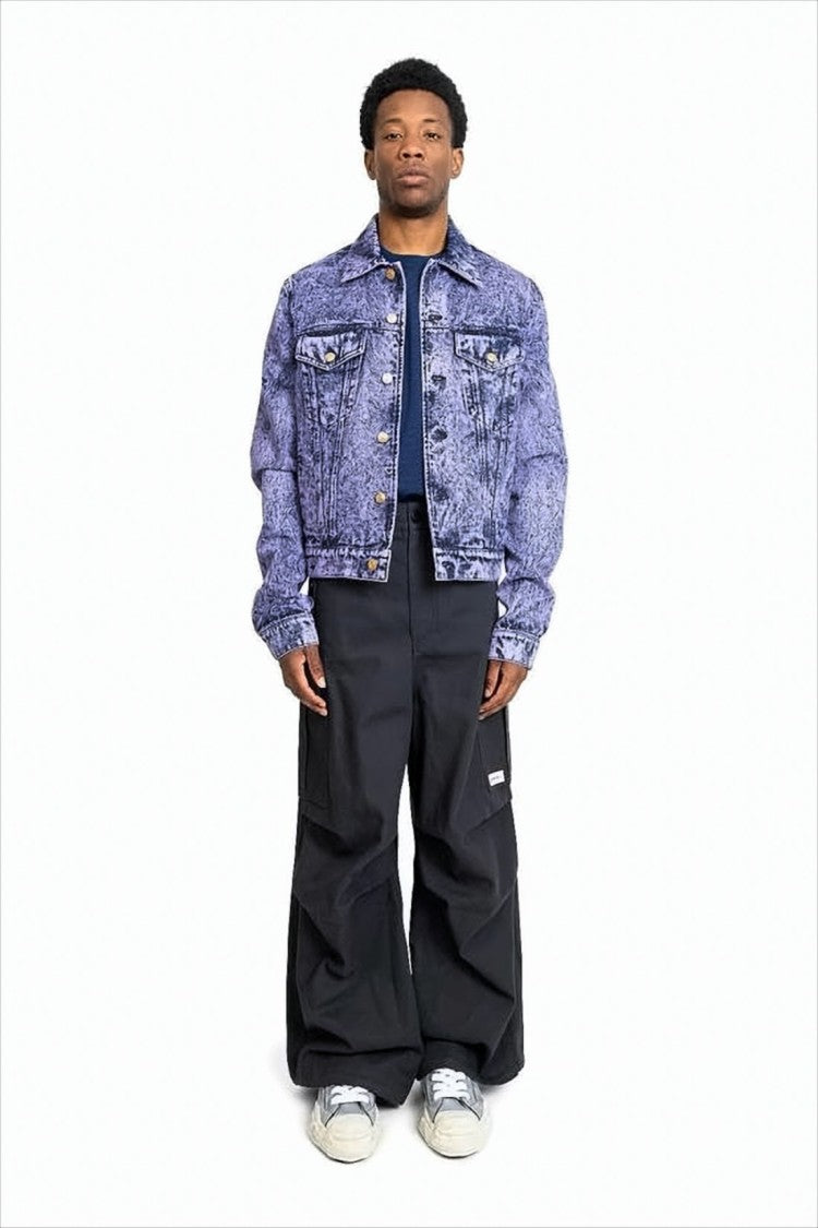 Marni Textured Acid-Wash Denim Jacket With Classic Collar And Adjustable Tabs