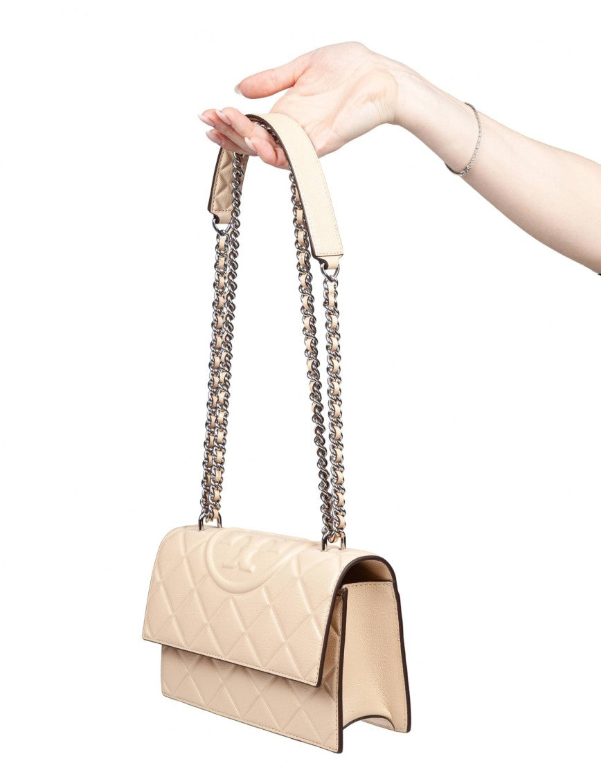 Tory Burch Fleming Small Leather Crossbody Bag Color Vanilla