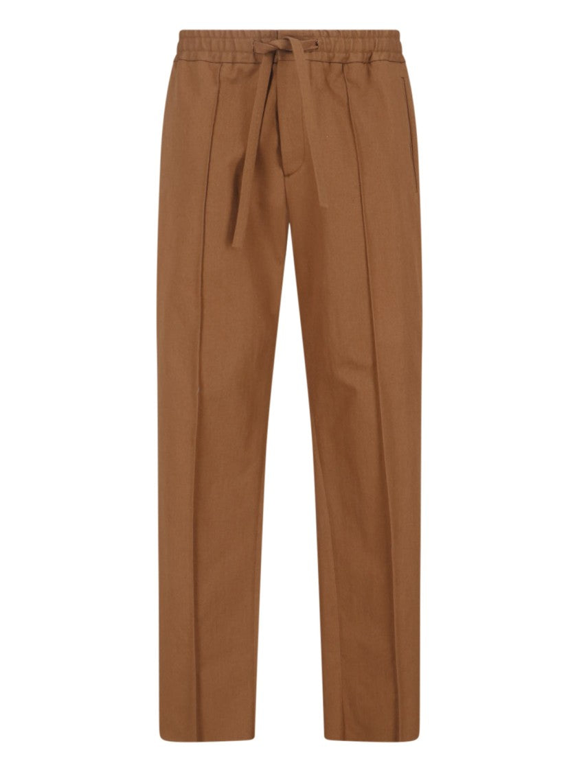Valentino Brown Cotton Trousers With  Adjustable Drawstring Waist