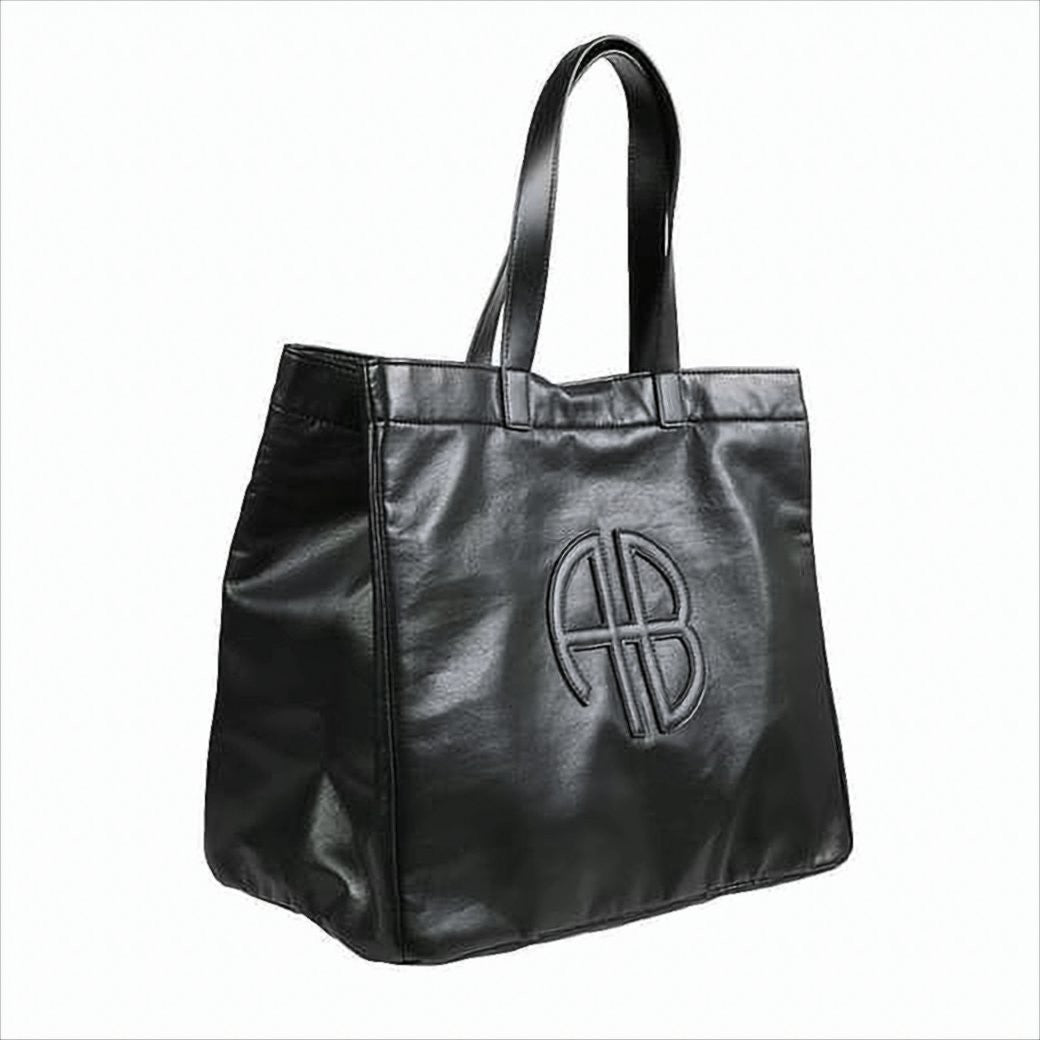 Anine Bing Structured Black Tote Bag In Recycled Leather