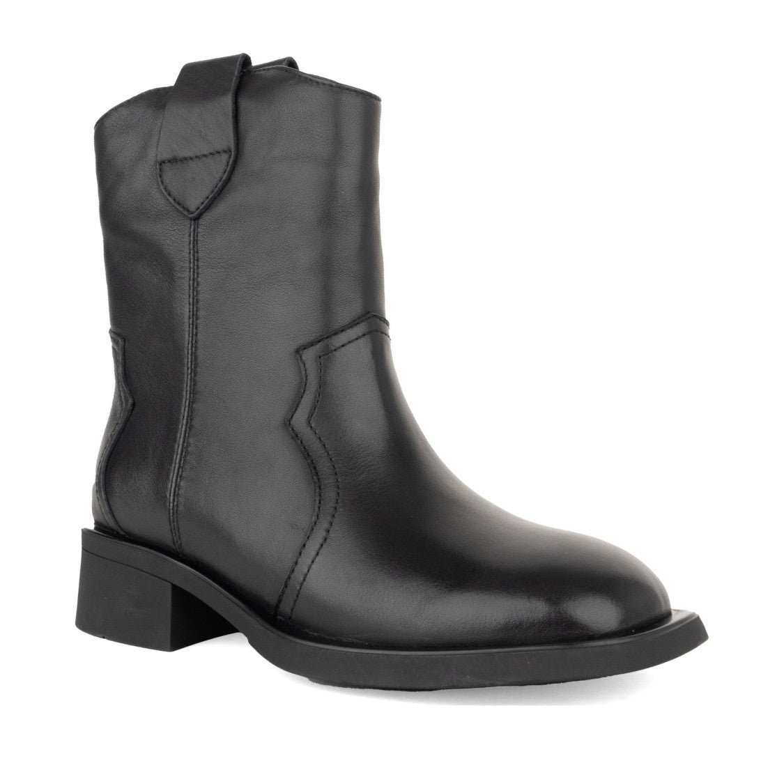 Linda Baumann Black Smooth Leather Block Heel Ankle Boots