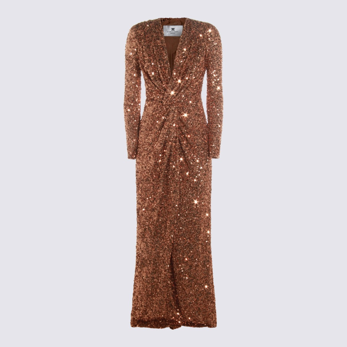 Elisabetta Franchi Bronze Long-Sleeve Maxi Dress