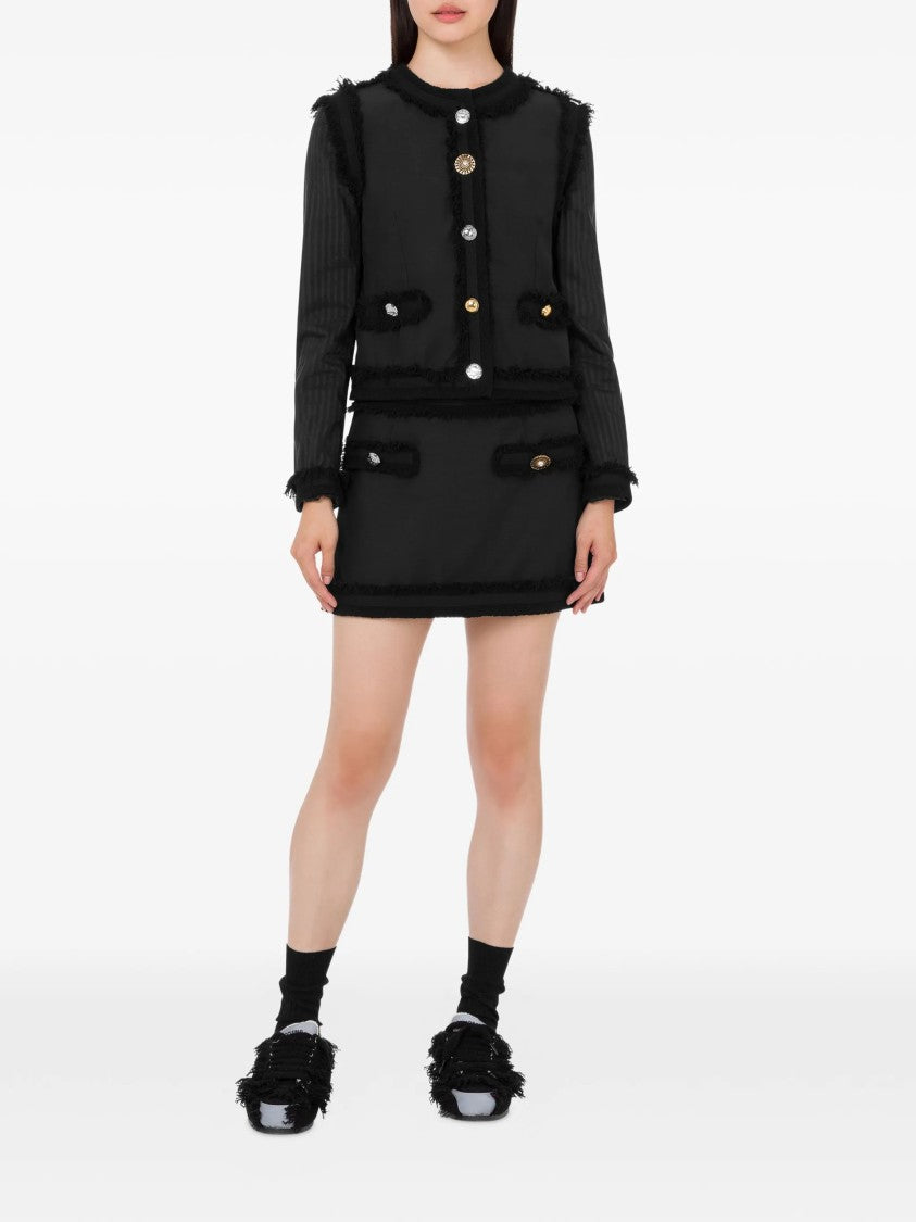 Moschino Boucle Wool Mini Skirt With Fringed Hem