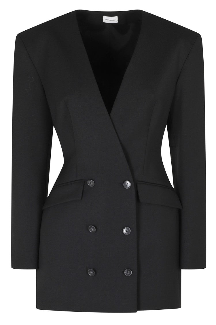 The Andamane Black Alexis V-Neck Double-Breasted Polyester-Blend Dress