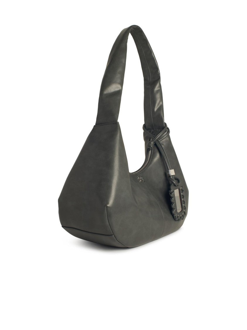 Ganni Bou' Medium Bag In Grey Leather Blend