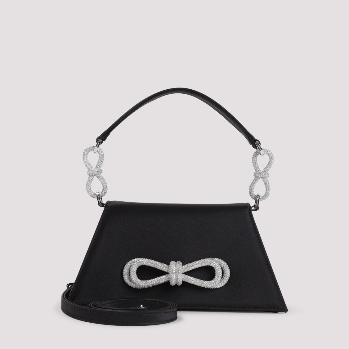 Mach & Mach Samatha Double Bow Satin Black Silk Shoulder Bag