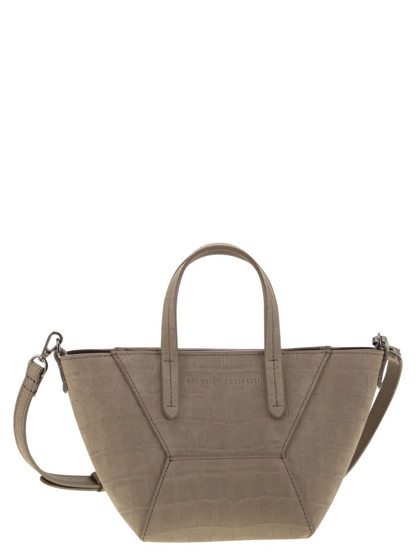 Brunello Cucinelli Bc Duo Mini Nubuck Croc Print Bag