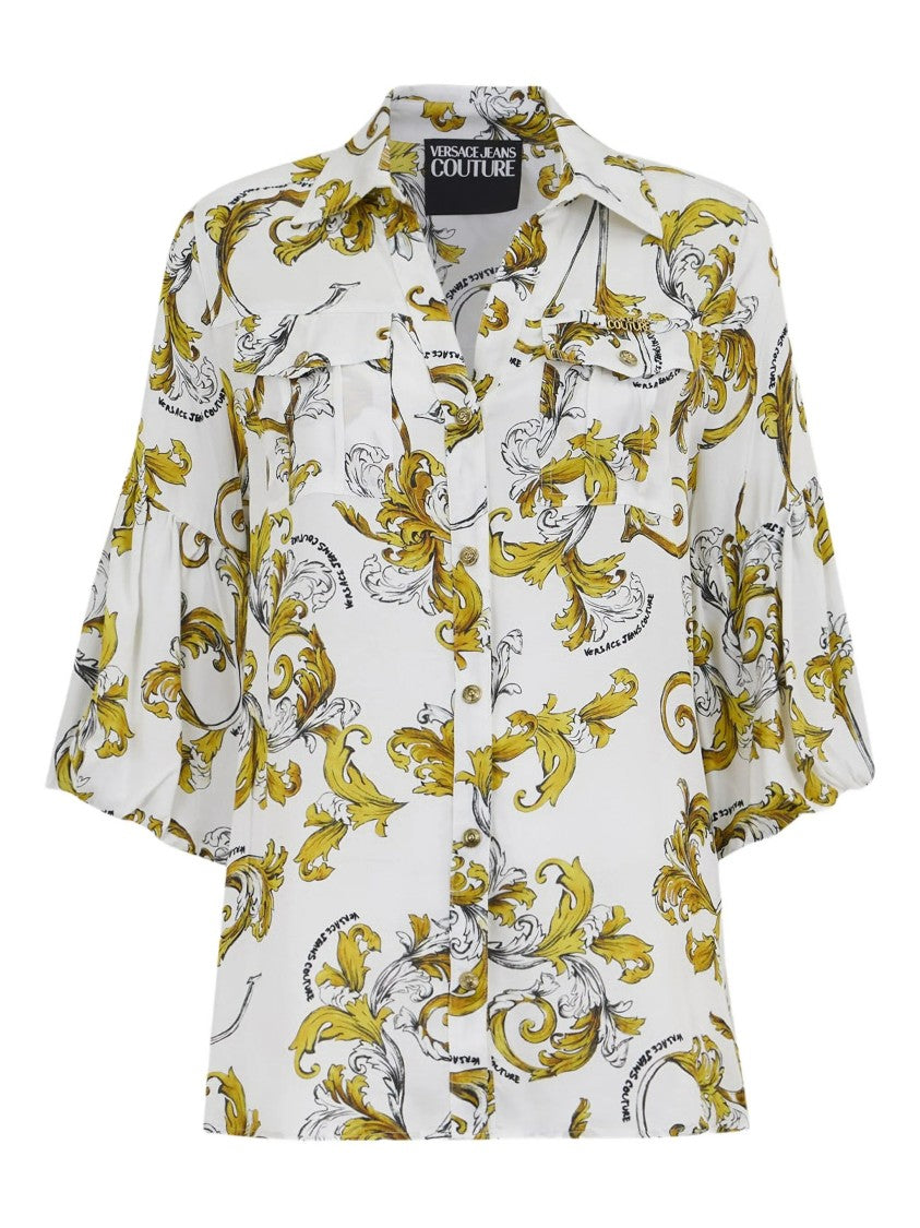 Versace Jeans Couture White Baloon Plachet Baroque Viscose Blouse