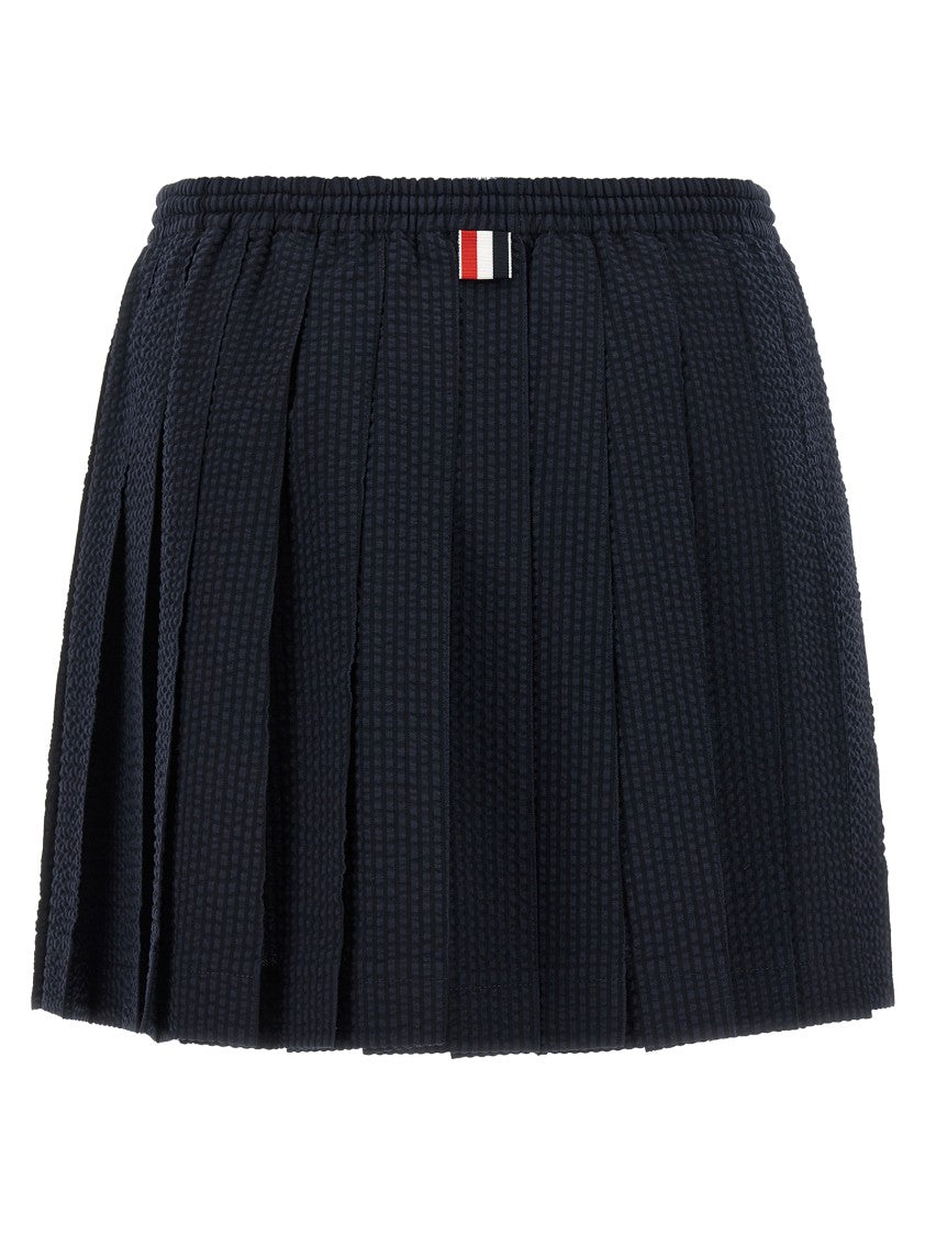 Thom Browne Flared Pleated Mini Skirt In Textured Seersucker Wool