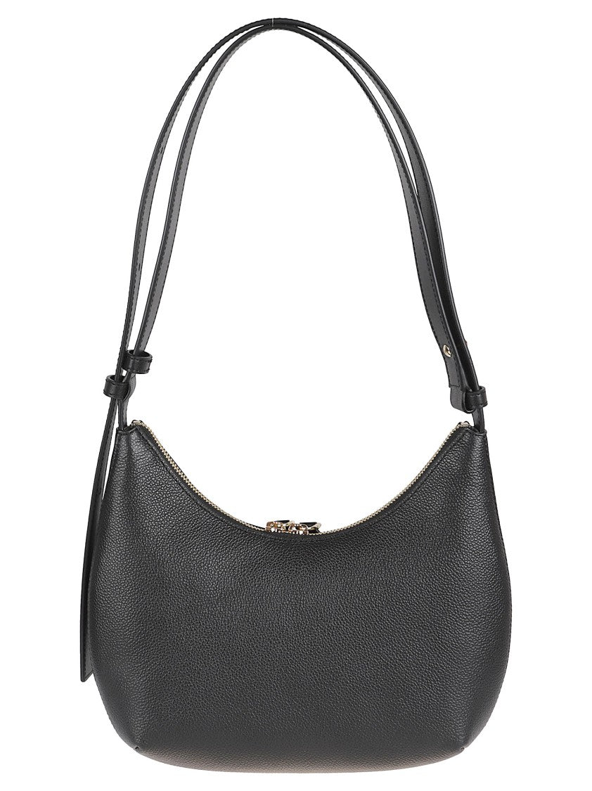 Furla Curved Black Textured Leather Bag With Gold Accents