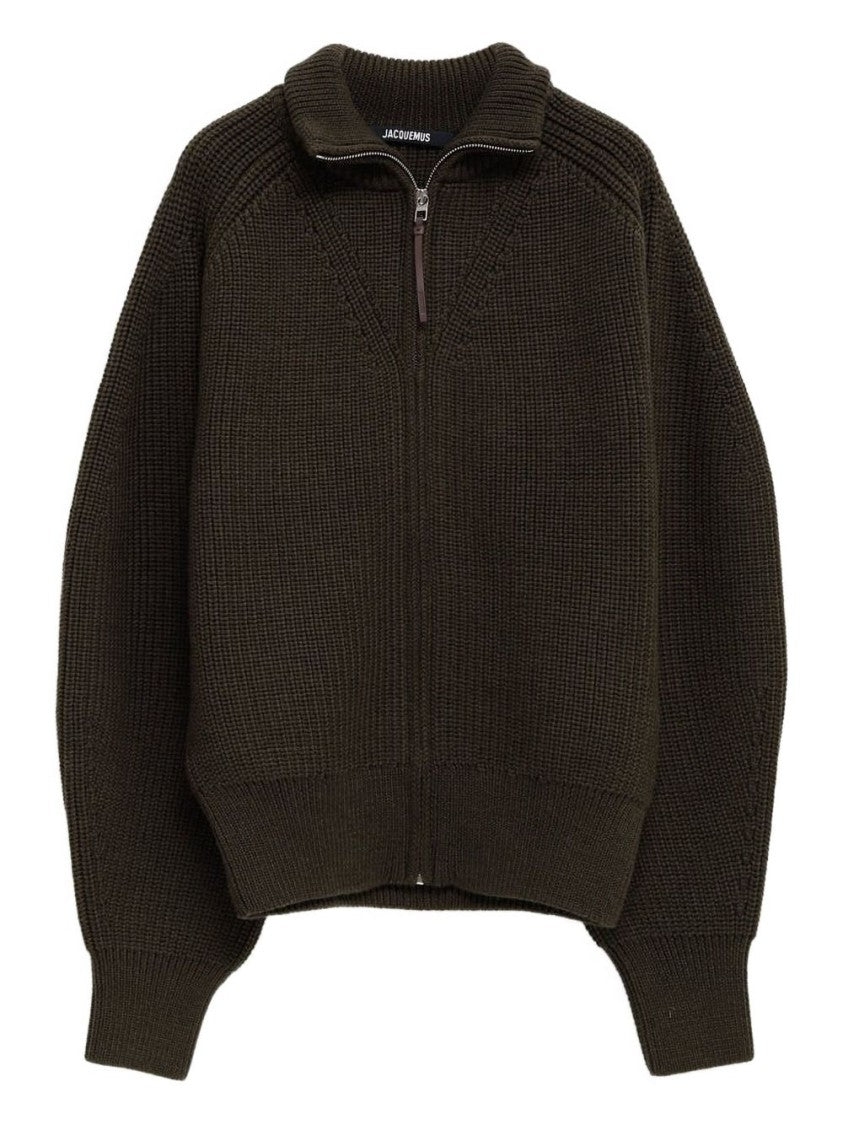 Jacquemus Zippered Green Merino Wool Sweater