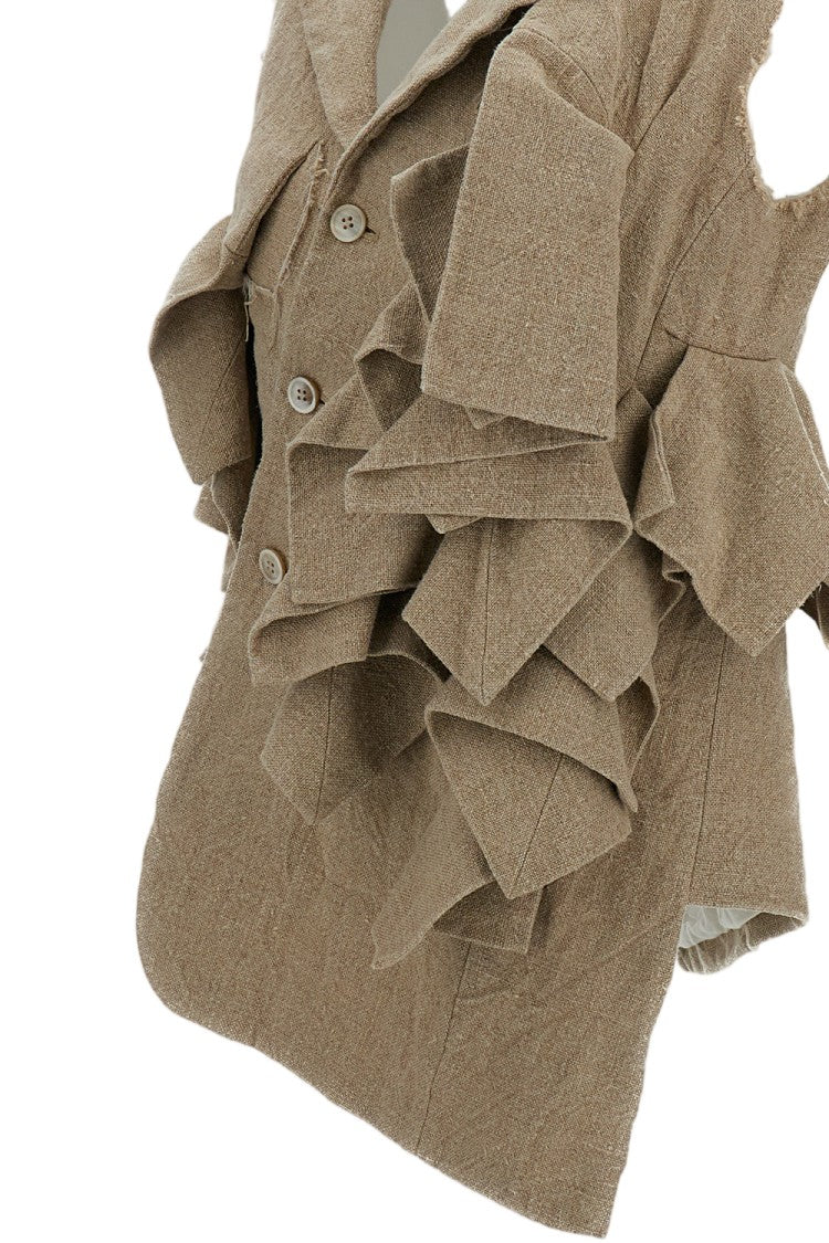 Comme Des Garçons Beige Linen Ruffle Vest