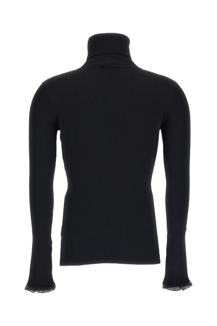 Elisabetta Franchi Black Ribbed Stretch Turtleneck Sweater