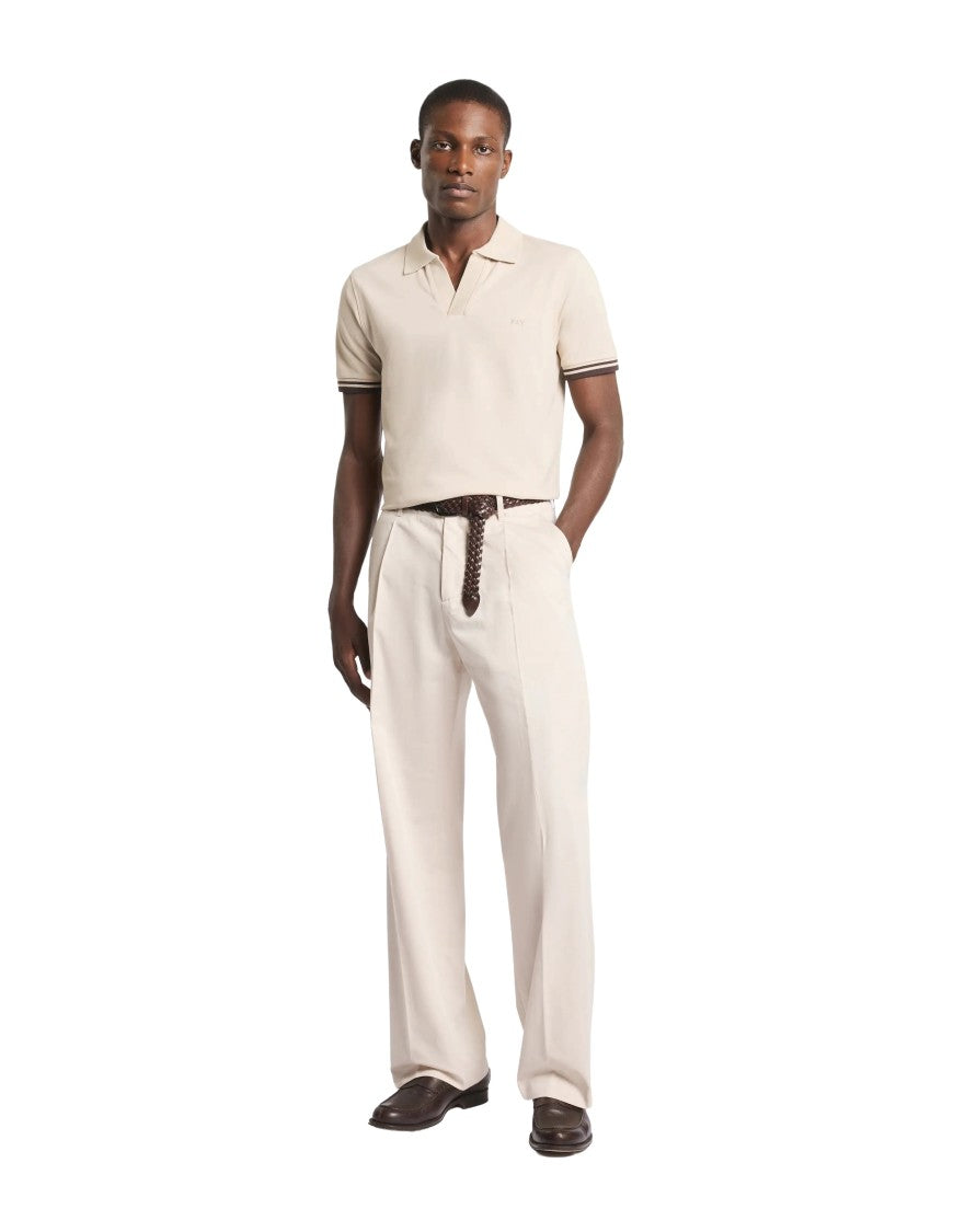 Fay Ivory Striped Pique Polo With Classic Collar