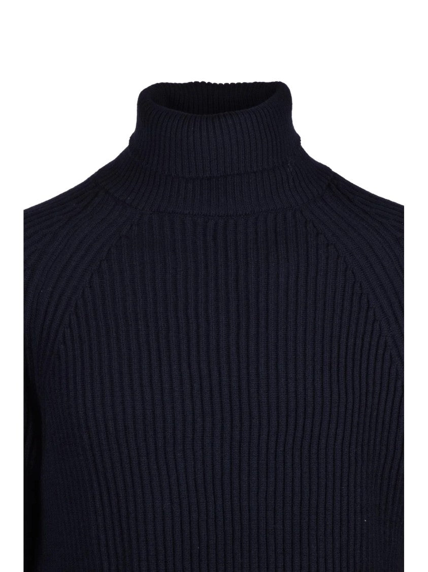 Slowear By Zanone Ribbed High Neck Sweater In Navy Fabrication
