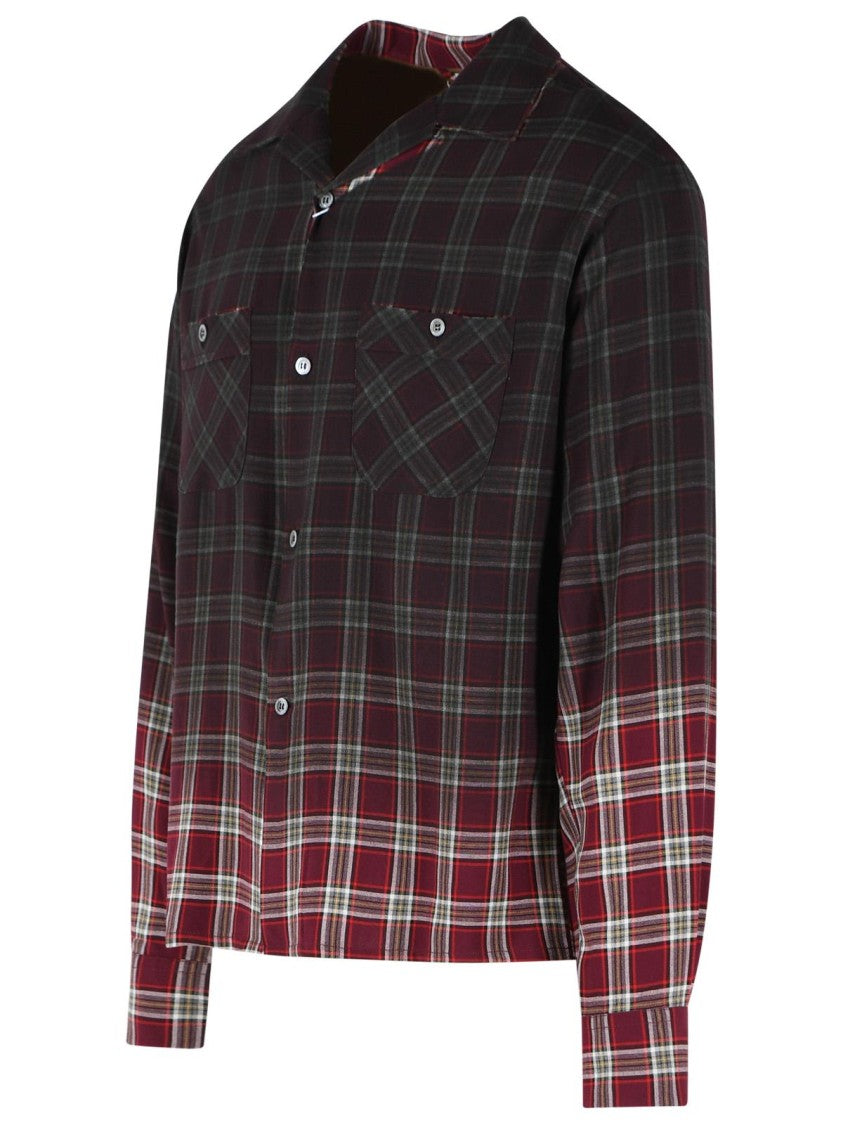 Maison Margiela Burgundy Viscose Check Shirt With Gradient Effect