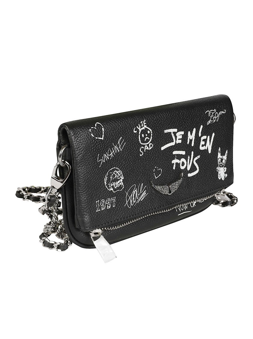 Zadig & Voltaire Rock Nano Arty Tag Black Pebbled Leather Shoulder Bag